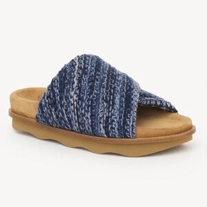 NWT CHLOE WAVY FLAT MULE in blue cashmere and tan suede - size 35